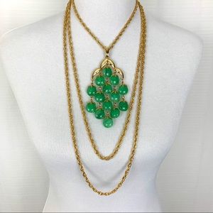 Trifari Waterfall Lucite Jade Green Necklace VTG